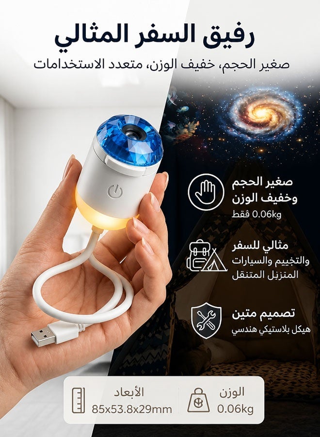 جهاز عرض ليلي ثلاثي الأبعاد 2 في 1 بتصميم مجرة، مزود بـ 12 فيلم عرض، وإضاءة كريستالية زرقاء قابلة للتعديل، ودوران 360 درجة، يعمل بتقنية USB، مصباح جداري صغير محمول بتقنية LED، سهل الاستخدام، مناسب للبالغين والأطفال. - Image 2