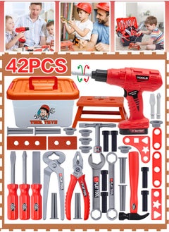 Quivlox Kids Tool Set - 42 PCS Durable Pretend Play Tool Toys for Toddler, Kids Electric Power Drill Toys Construction Tool Kit Playset Accessories Gift for Girls Boys Ages 3 4 5 6 7 8 Years Old  - Image 1