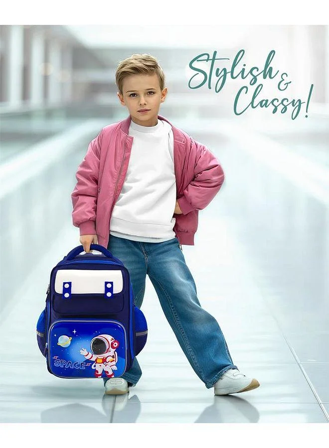 Bonfino Bonfino Space School Bag, Comfortable Padded Straps, Adjustable Fit, Lightweight and Spacious, 8 Years+, Blue - 17 Inches