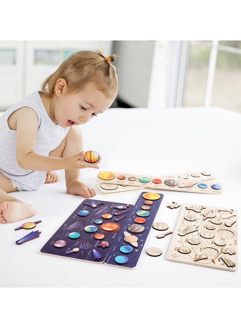 Children's Educational Cosmic Planet Matching Board, Movable Wooden Solar System Puzzle, Scientific Enlightenment Cultivates Spatial Thinking, Stimulates Children's Curiosity To Explore The Universe, Suitable For Children Over 3 Years Old Toy Gifts. - Image 4