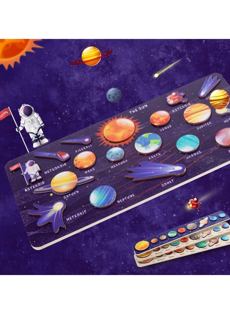 Children's Educational Cosmic Planet Matching Board, Movable Wooden Solar System Puzzle, Scientific Enlightenment Cultivates Spatial Thinking, Stimulates Children's Curiosity To Explore The Universe, Suitable For Children Over 3 Years Old Toy Gifts. - Image 1