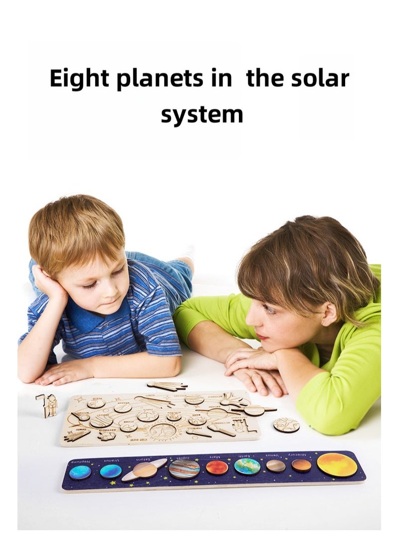 Children's Educational Cosmic Planet Matching Board, Movable Wooden Solar System Puzzle, Scientific Enlightenment Cultivates Spatial Thinking, Stimulates Children's Curiosity To Explore The Universe, Suitable For Children Over 3 Years Old Toy Gifts. - Image 2