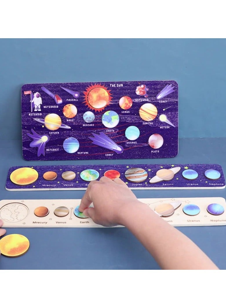 Children's Educational Cosmic Planet Matching Board, Movable Wooden Solar System Puzzle, Scientific Enlightenment Cultivates Spatial Thinking, Stimulates Children's Curiosity To Explore The Universe, Suitable For Children Over 3 Years Old Toy Gifts. - Image 3