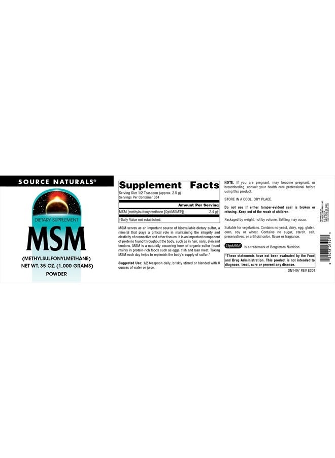 Source Naturals MSM (Methylsulfonylmethane) Net WT. 35 Ounce (1,000 Grams) - Powder - Image 4