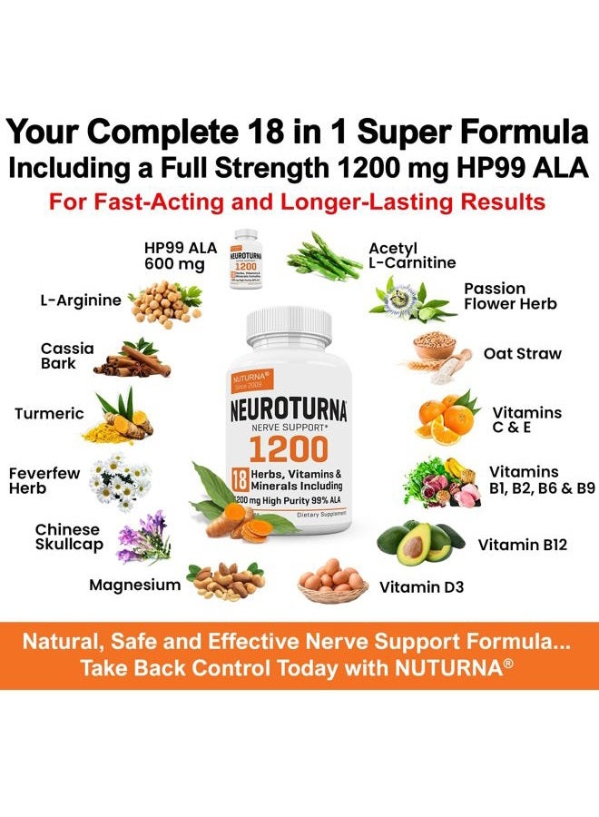 Nuturna Neuropathy Support Supplement with 1200 mg HP-99 Alpha Lipoic Acid - Max Strength ALA Nerve Formula for Feet Hands Fingers Legs - Ultra Potent 18 in 1 Natural Nerve Vitamins - 180 Capsules - Image 5