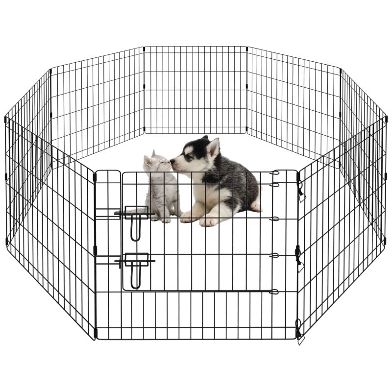 PEEKABOO Dog Pen Pet Playpen Dog Fence Indoor Foldable Metal Wire Exercise Puppy Play Yard Pet Enclosure Outdoor 8 Panels 24 Inch (Only Black playpen) - Image 1