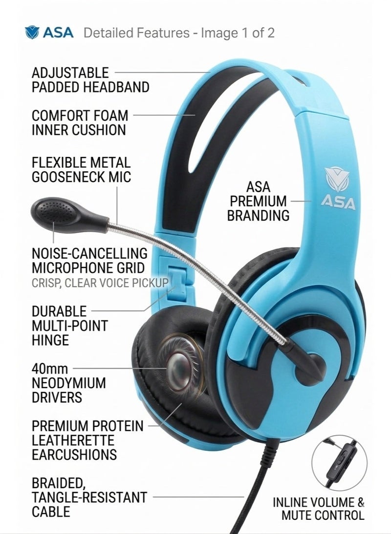 ASA 003 Wired Gaming Headset for PS5, PS4, PC, Xbox Series X|S, Nintendo Switch – 3.5mm Stereo Headphones with Noise-Reducing Microphone - Image 2