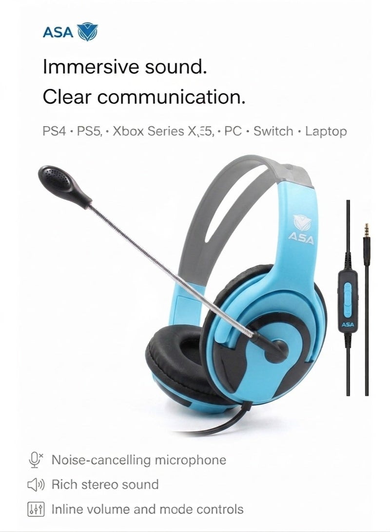 ASA 003 Wired Gaming Headset for PS5, PS4, PC, Xbox Series X|S, Nintendo Switch – 3.5mm Stereo Headphones with Noise-Reducing Microphone - Image 1
