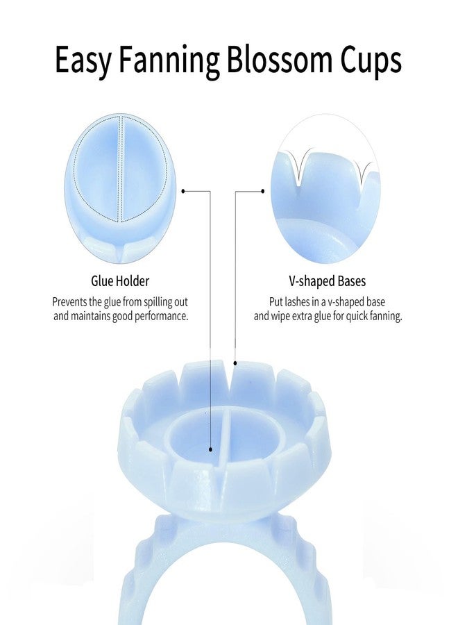 Miuffue Glue Rings for Eyelash Extensions, 300 Pcs Smart Holder Easy Fanning Cups for Volume Lashes, Blue - Image 3