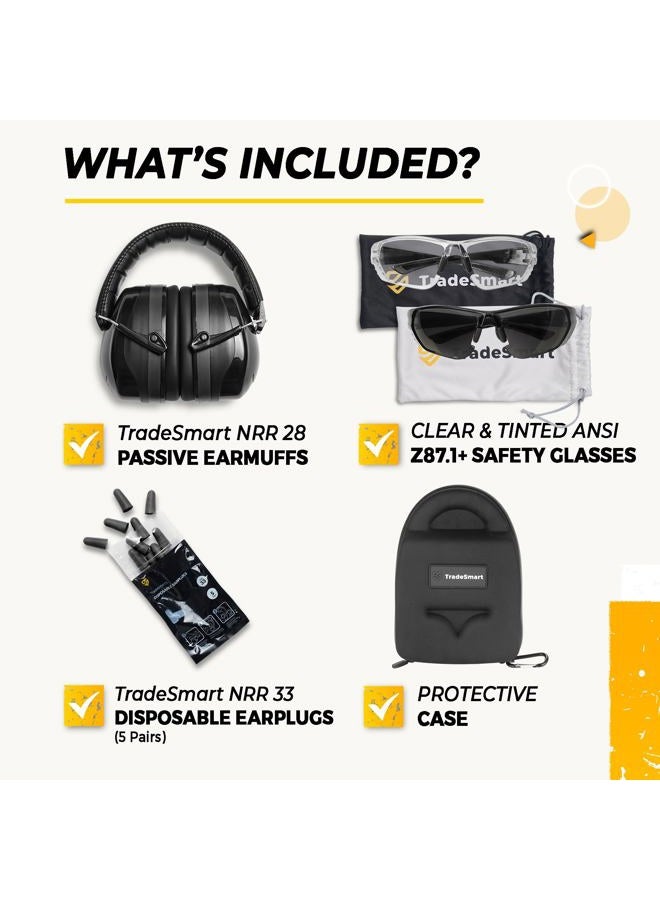 TradeSmart All-in-One Shooting Ear Protection - Comfort+ NRR 28 Earmuffs, Glasses & Earplugs + Carry Case - Image 2