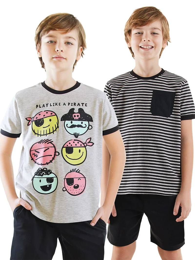 Denokids 2 Pack Boy Black&Grey T-shirts Pirate