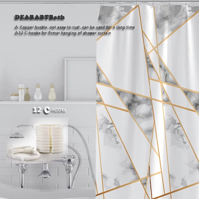DEARART Bath Gold Border Marble Shower Curtain Liner for Bathroom, 180cm(L)*150cm(W) Fabric Shower Curtain Set with Grommet and Hooks, 100% Waterproof Easy Care Machine Washable - Image 5
