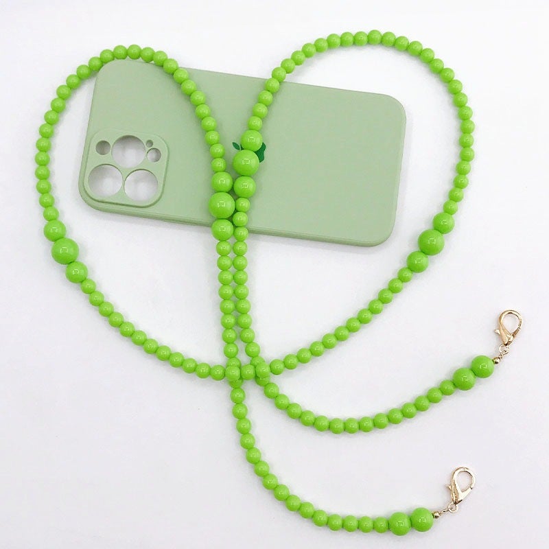 Fashion mobile phone chain diagonal chain beaded acrylic shoulder chain mobile phone lanyard bag hanging chain pearl pendant for women - Image 1