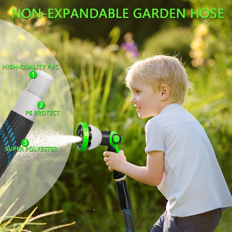 Junredy Garden Hose 50 FT, NON-EXPANDABLE Heavy-Duty Flexible & Lightweight Water Hose with 10-Function Nozzle, No-Kink, Leak-Proof Super Fabric, Solid Fittings for Lawn, Car, Outdoor (Black Blue) - Image 2