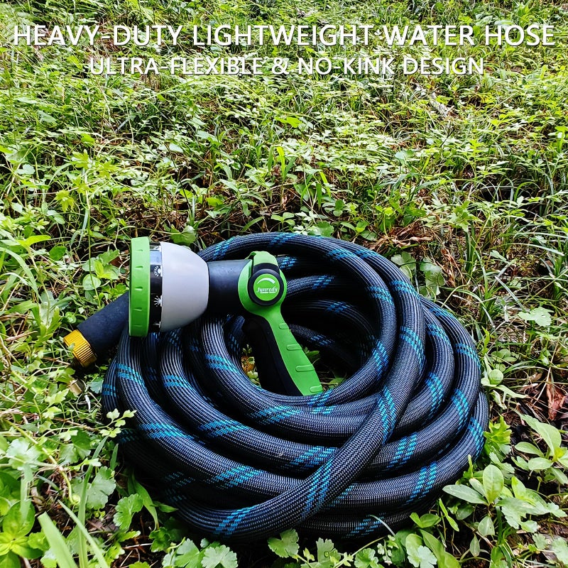 Junredy Garden Hose 50 FT, NON-EXPANDABLE Heavy-Duty Flexible & Lightweight Water Hose with 10-Function Nozzle, No-Kink, Leak-Proof Super Fabric, Solid Fittings for Lawn, Car, Outdoor (Black Blue) - Image 4