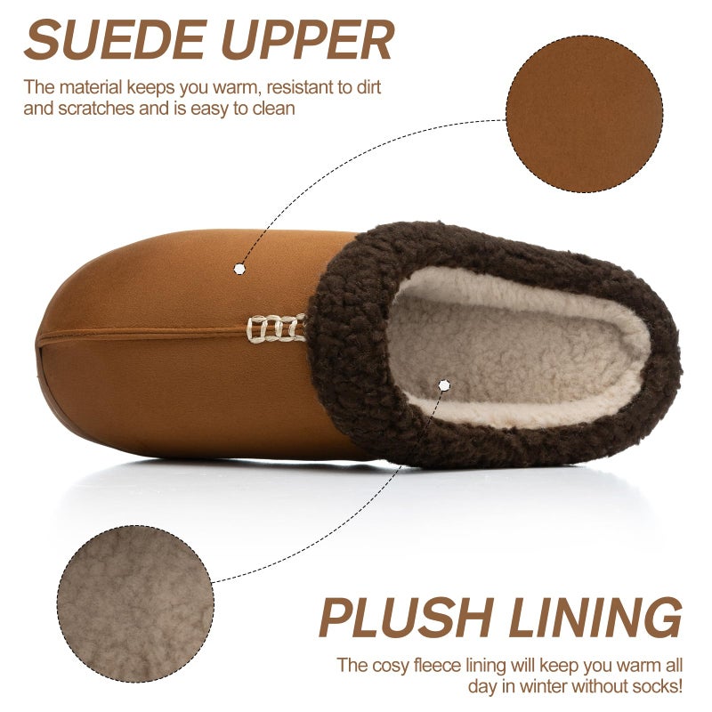 GOEWY House Slippers for Men with Memory Foam Indoor Outdoor Moccasin House Shoes Warm Slip On with Non-Slip Sole Gifts For Men Him Dad Brown 11 12 - Image 3