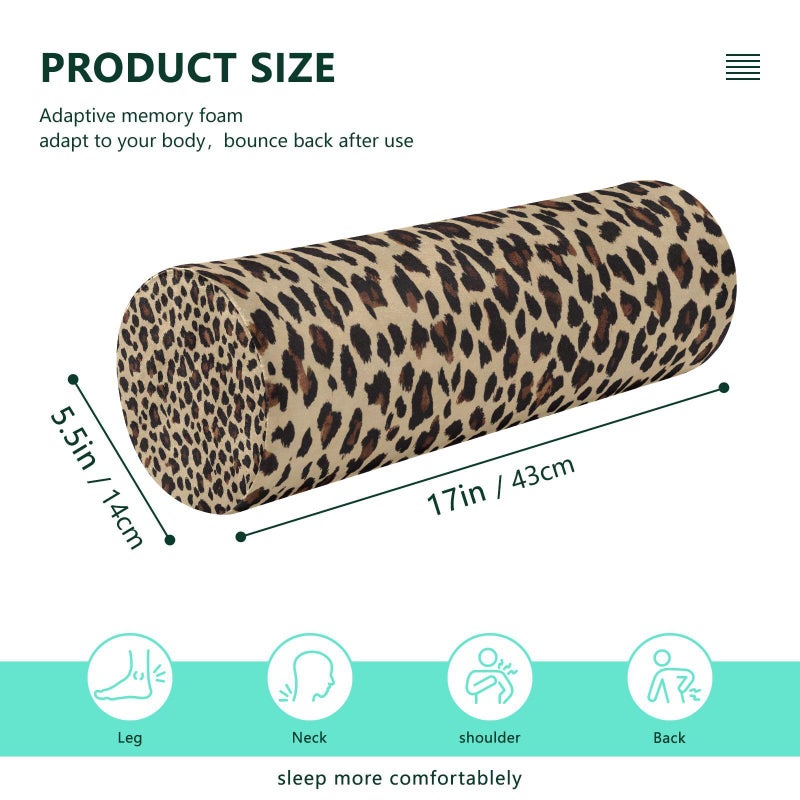 GUIJI Leopard Print Bolster Pillow, Round Pillow for Bed with Removable Washable Cover, Cylinder Pillows for Head, Neck, Back and Legs Cervical Neck Pillow Sleeping 5.5 x 17 Inch - Image 3