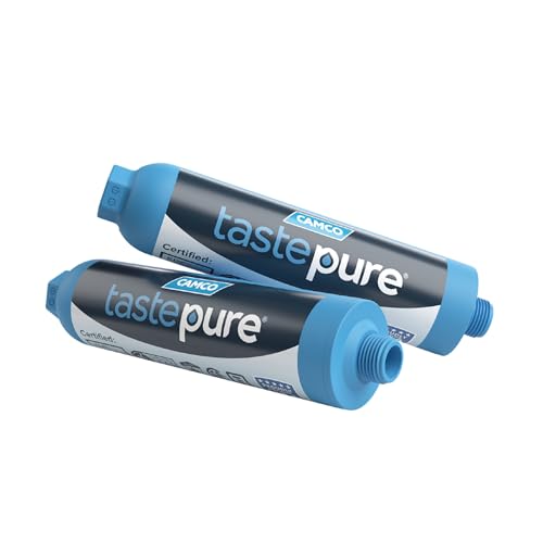 Camco Tastepure RV Water Filter - New Advanced 6-Step Patent-Protected Filtration - Camping Essentials for Fresh Drinking Water - 2-Pack of RV Inline Water Filters, Made in USA (40045) - Image 1