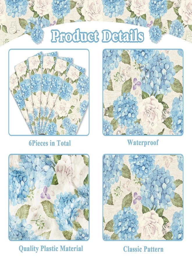 MOZUI 6 Pcs Plastic Hydrangea Table Runner - 14 x 108 Inch Light Blue Hydrangea Pattern Table Runner with Watercolor Flower and Butterfly Design for Women Spring Wedding Birthday Party Supplies - Image 2