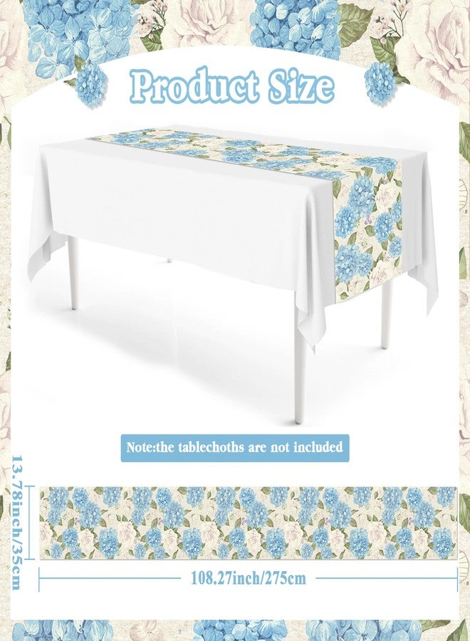 MOZUI 6 Pcs Plastic Hydrangea Table Runner - 14 x 108 Inch Light Blue Hydrangea Pattern Table Runner with Watercolor Flower and Butterfly Design for Women Spring Wedding Birthday Party Supplies - Image 3