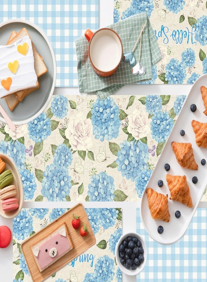 MOZUI 6 Pcs Plastic Hydrangea Table Runner - 14 x 108 Inch Light Blue Hydrangea Pattern Table Runner with Watercolor Flower and Butterfly Design for Women Spring Wedding Birthday Party Supplies - Image 5