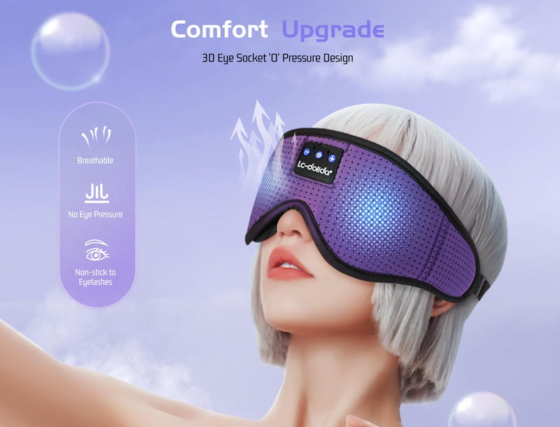 LC-dolida Sleep Mask with Bluetooth Headphones Bluetooth Sleep Mask Sleep Headphones,3D Eye Mask for Sleeping Mask Music Sleeping Headphones for Side Sleepers Meditation Gifts Gadgets for Men Women - Image 3