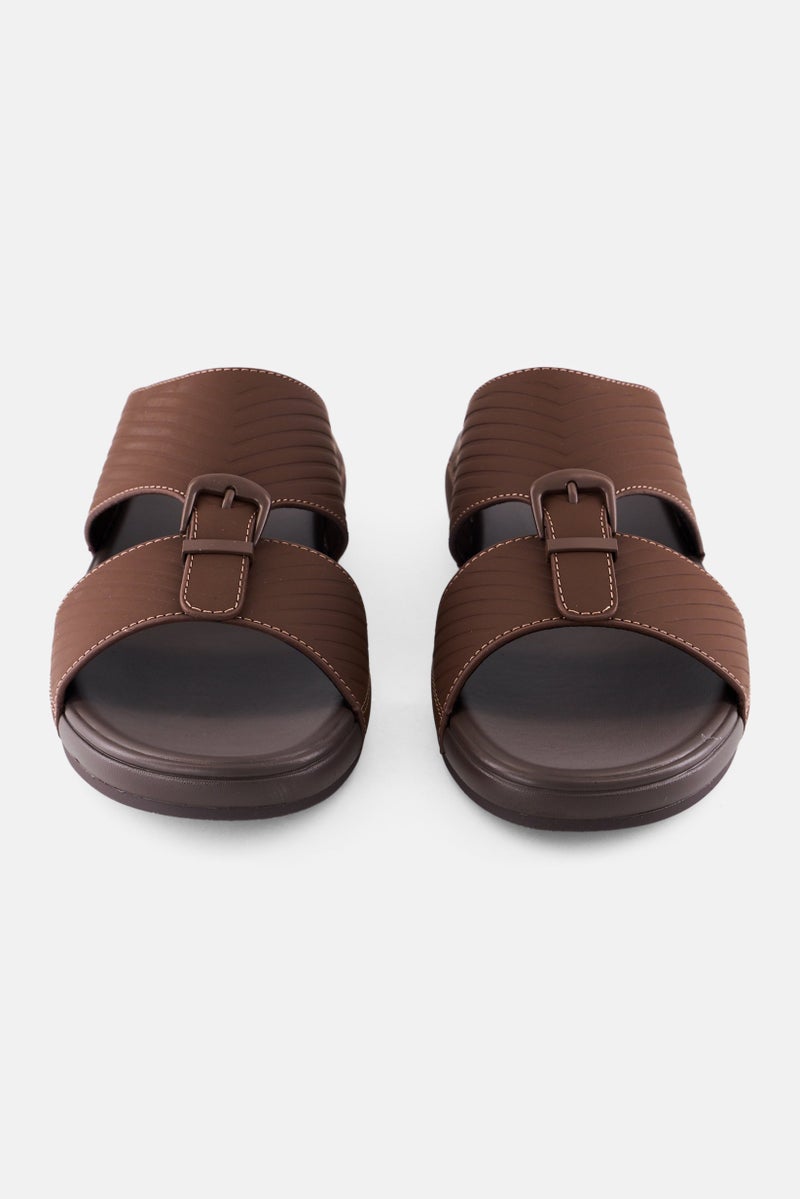 Algspar Men Double Strap Slip On Arabic Sandals, Brown  - Image 4