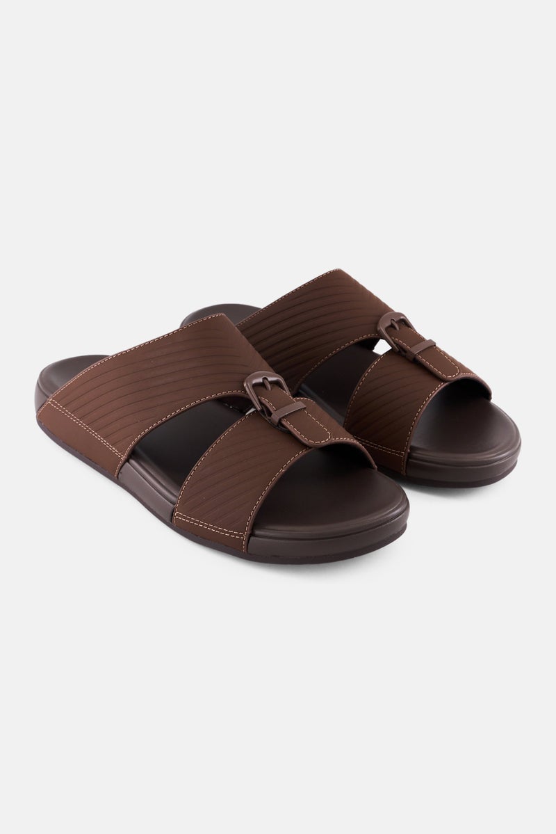 Algspar Men Double Strap Slip On Arabic Sandals, Brown  - Image 1