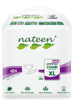 nateen حفاضات Nateen Super Ultra للبالغين، مقاس X-Large، مقاس الخصر 130-175 سم، 10 قطع، سراويل داخلية ذات أقصى قدر من الامتصاص، وحماية من التسرب.  - Image 1