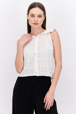 Women Spread Collar Embroidered Sleeveless Top, White - pzsku/Z7DF8C16310F450CEAC2AZ/45/1751552264/438099bb-0439-4899-8eff-aeaef03a87d7