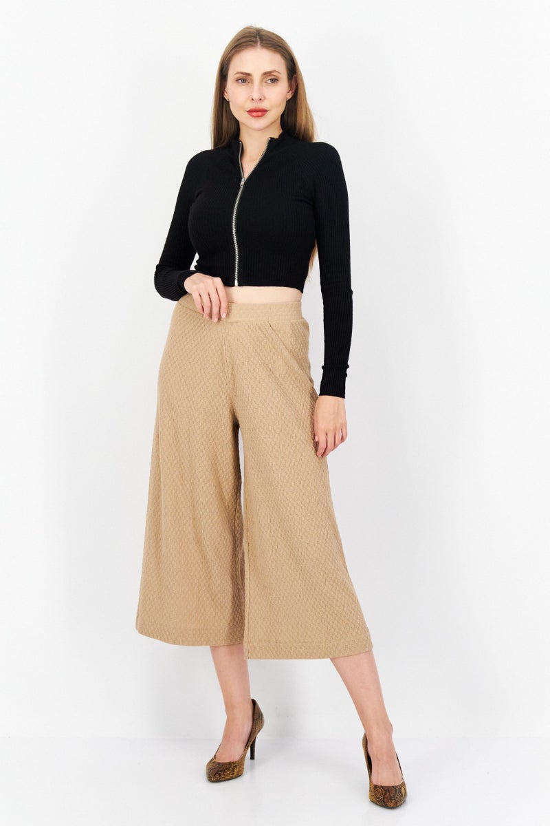 Taifun Women Wide Leg Textured Palazzo Pants, Beige  - Image 3