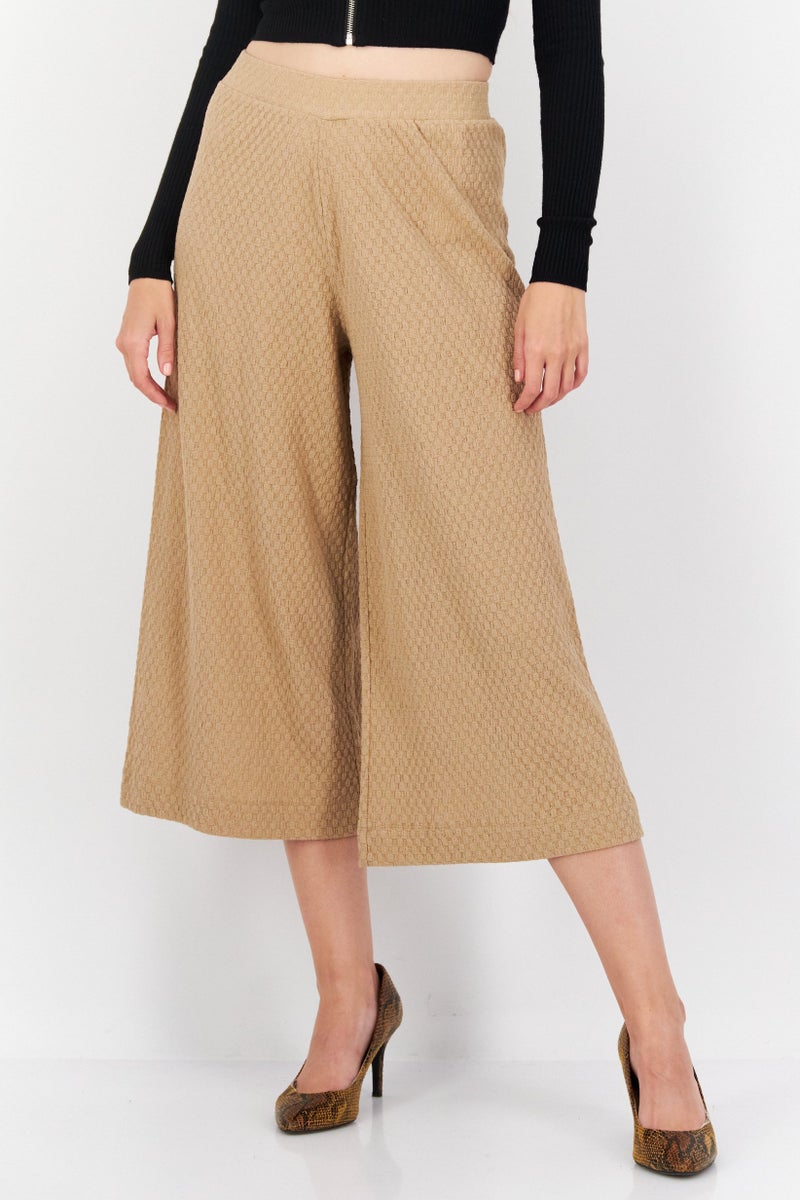 Taifun Women Wide Leg Textured Palazzo Pants, Beige  - Image 1