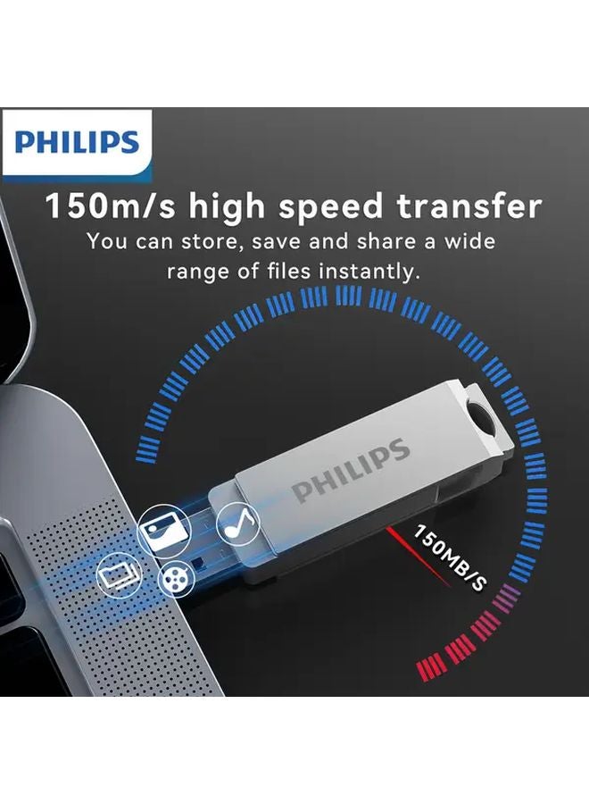 Philips Dual USB C Flash Drive 256GB Gray 2 in 1 Swivel Design 150MBs Transfer Speed - Image 5