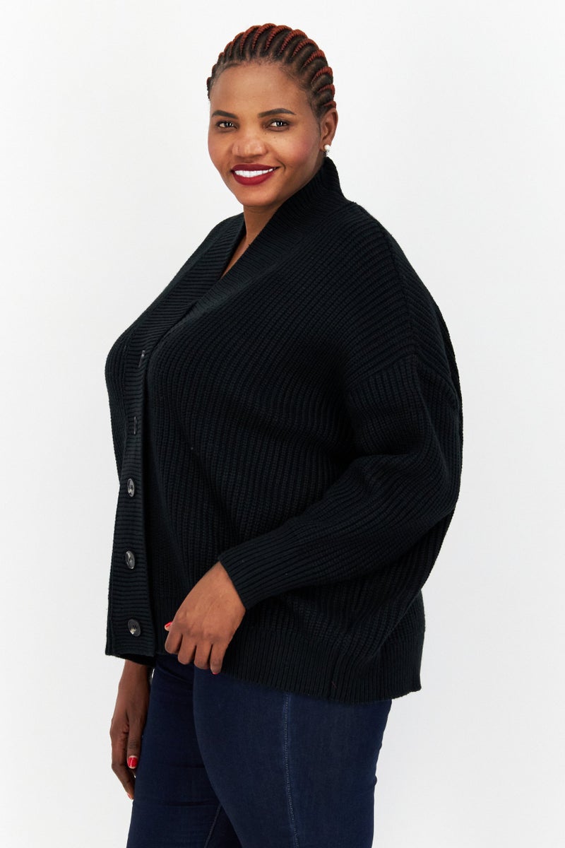 Weworewhat Women Textured Long Sleeve Cardigan, Black - Image 2