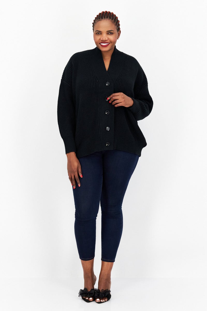 Weworewhat Women Textured Long Sleeve Cardigan, Black - Image 4