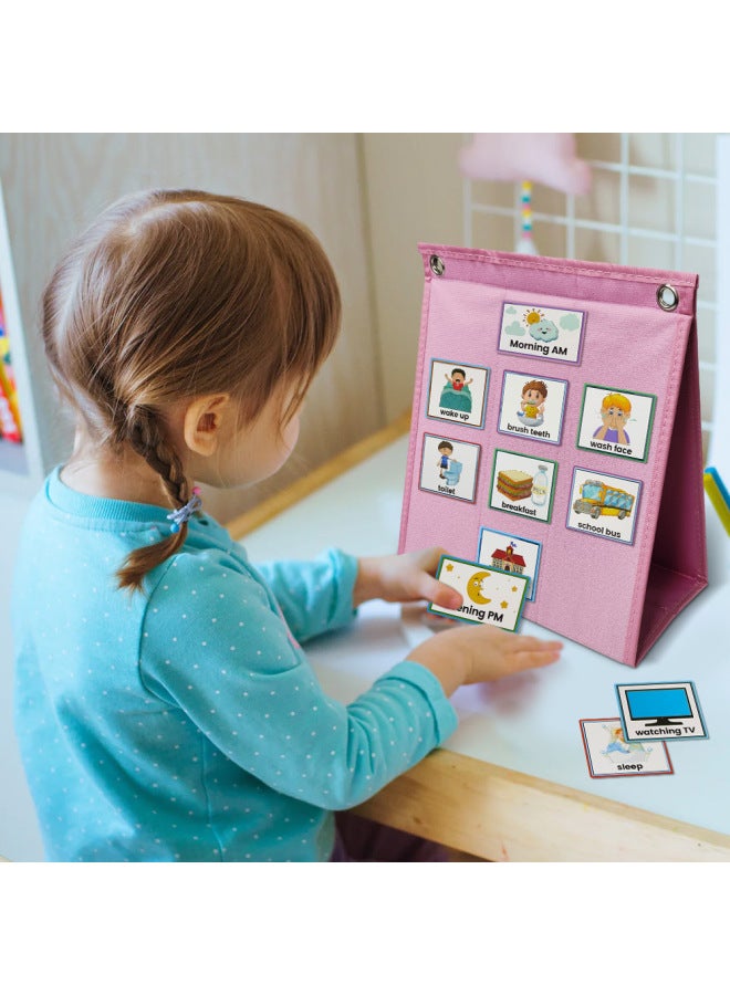 Kids Visual Schedule Calendar Daily Routine Planner Children's Intelligence Development Fabric Toy No Cartoon Characters-Color:Pink - Image 2