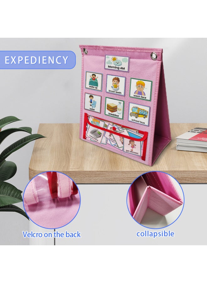 Kids Visual Schedule Calendar Daily Routine Planner Children's Intelligence Development Fabric Toy No Cartoon Characters-Color:Pink - Image 4