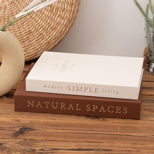 HOMSUN Linen Hardcover Decorative Books for Home Decor - Coffee Table Book Decor Large Fake Faux Books for Decoration Storage Box Bookshelf Decors (Brown Beige, Set of 2) - Image 2