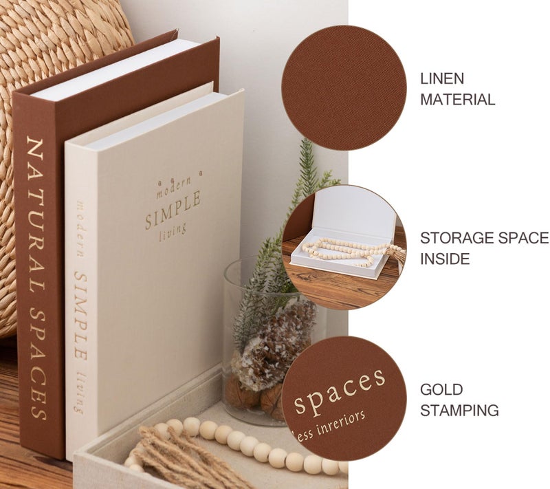 HOMSUN Linen Hardcover Decorative Books for Home Decor - Coffee Table Book Decor Large Fake Faux Books for Decoration Storage Box Bookshelf Decors (Brown Beige, Set of 2) - Image 5
