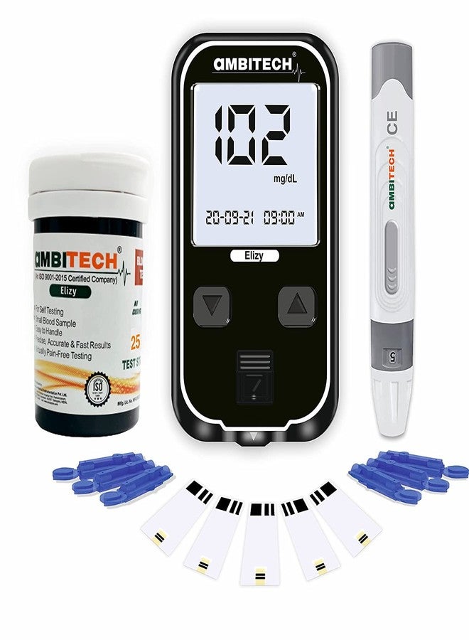 AMBITECH Elizy Blood Glucose Meter Kit with 50 strips (Made in India) (Life time warranty) - Image 1