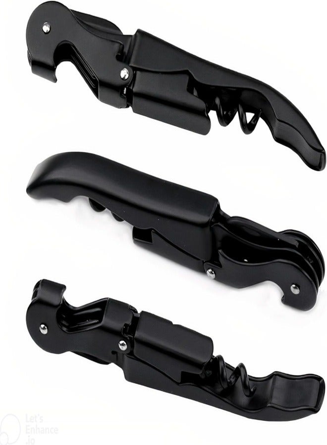 Waiters Corkscrew with Foil Cutter and Bottle Opener, 5 inches in Length, Stainless Steel/Black - Image 2