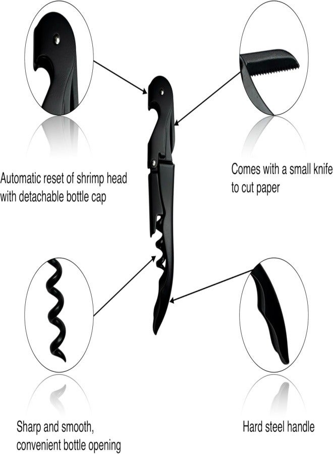 Waiters Corkscrew with Foil Cutter and Bottle Opener, 5 inches in Length, Stainless Steel/Black - Image 4