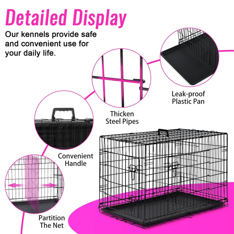 FDW Dog Crate for Large Dogs 48 Inch Folding Metal WirePet Cage Double Door W/Divider Panel Indoor Outdoor Kennel Leak-Proof Plastic Tray,Black - Image 5