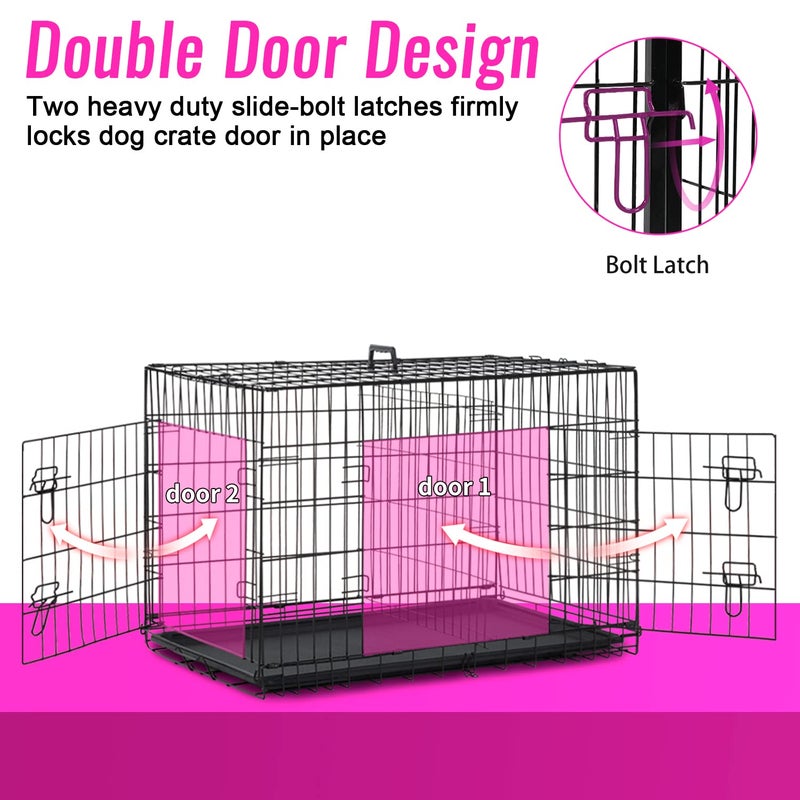 FDW Dog Crate for Large Dogs 48 Inch Folding Metal WirePet Cage Double Door W/Divider Panel Indoor Outdoor Kennel Leak-Proof Plastic Tray,Black - Image 3