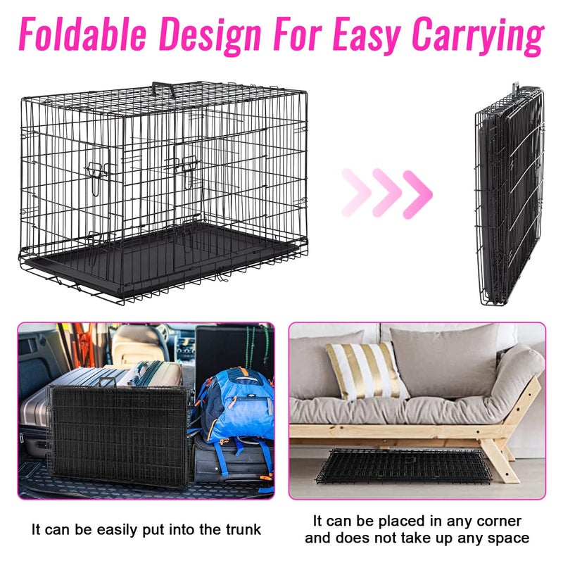 FDW Dog Crate for Large Dogs 48 Inch Folding Metal WirePet Cage Double Door W/Divider Panel Indoor Outdoor Kennel Leak-Proof Plastic Tray,Black - Image 4