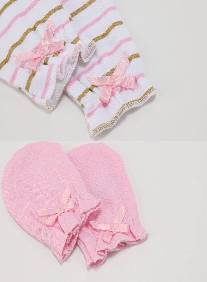 MAMIMAKA Baby Girls Caps Mittens and Thick Warm Socks Cotton Newborn Essentials Accessories (Hats+Gloves+Terry Socks),0-6 Months - Image 3