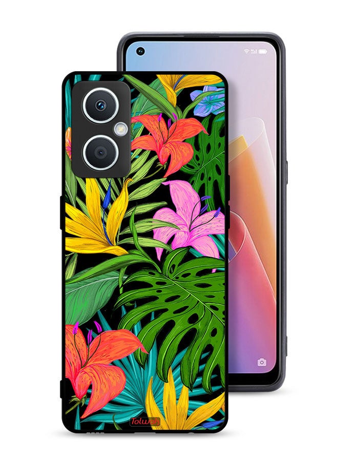 Tolwak Oppo A96 5G (China) Protective Case Cover Pattern Tropical Flowers Leaves - Image 1
