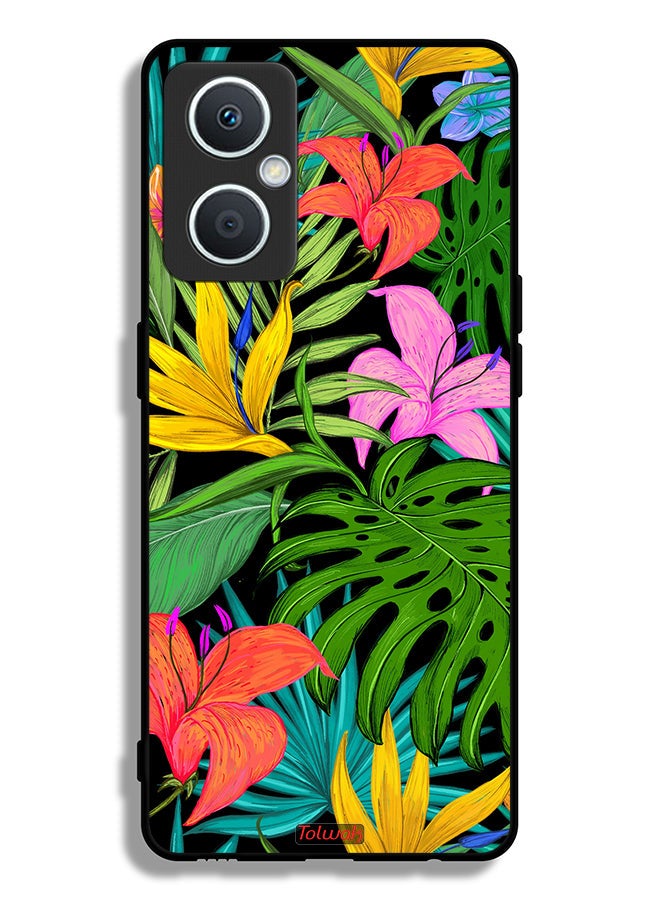 Tolwak Oppo A96 5G (China) Protective Case Cover Pattern Tropical Flowers Leaves - Image 2