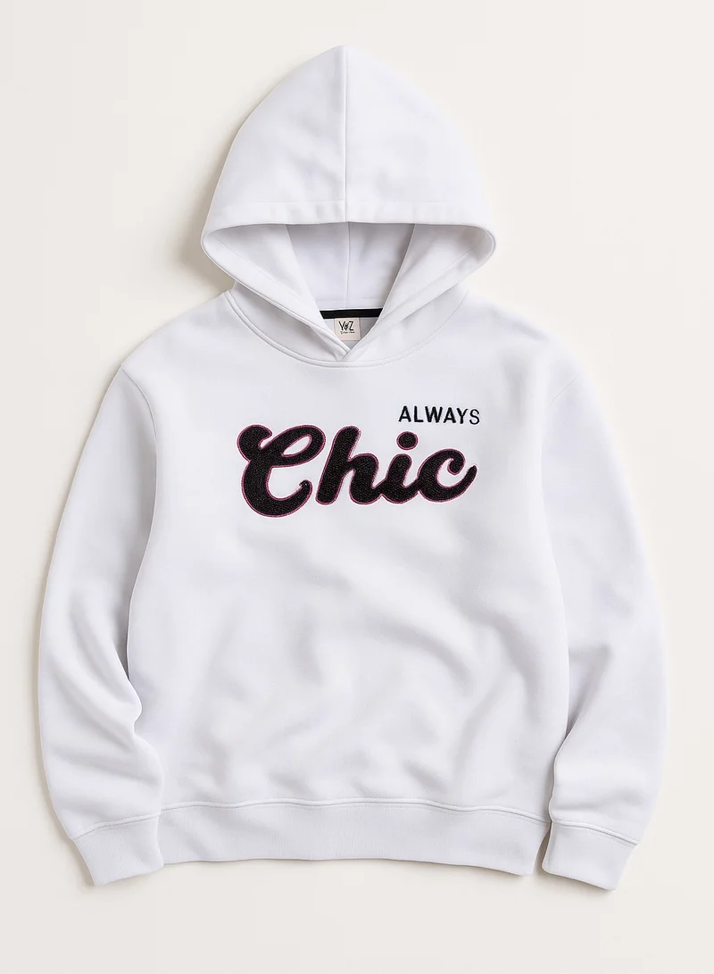 victor and jane “Always Chic” Hoodie for Girls – Off-White | 100% Cotton Fleece |