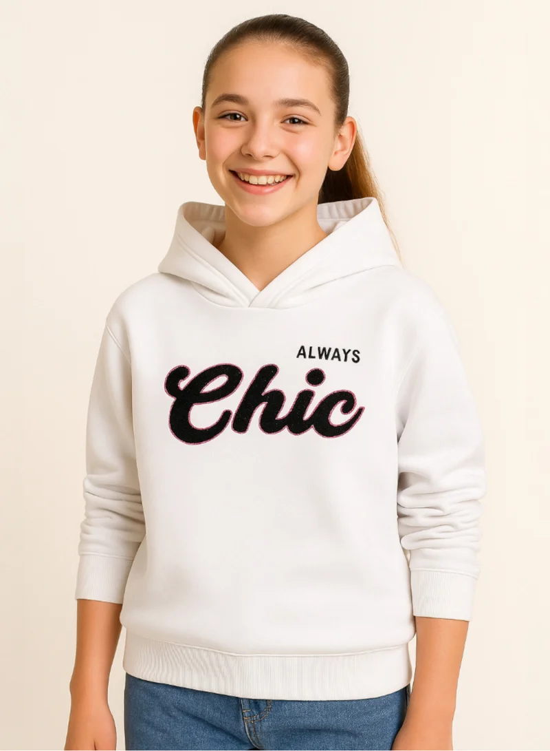 victor and jane “Always Chic” Hoodie for Girls – Off-White | 100% Cotton Fleece |